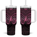 New Zealand Breast Cancer Awareness Tumbler With Handle Maori Butterfly Pink Ribbon Black Version - Aussie Hoodie