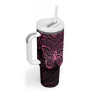 New Zealand Breast Cancer Awareness Tumbler With Handle Maori Butterfly Pink Ribbon Black Version - Aussie Hoodie