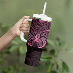 New Zealand Breast Cancer Awareness Tumbler With Handle Maori Butterfly Pink Ribbon Black Version - Aussie Hoodie
