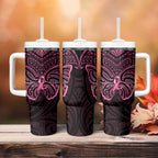 New Zealand Breast Cancer Awareness Tumbler With Handle Maori Butterfly Pink Ribbon Black Version - Aussie Hoodie