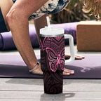 New Zealand Breast Cancer Awareness Tumbler With Handle Maori Butterfly Pink Ribbon Black Version - Aussie Hoodie