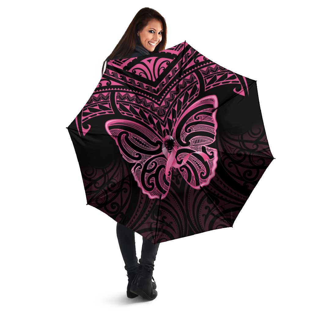 New Zealand Breast Cancer Awareness Umbrella Maori Butterfly Pink Ribbon Black Version - Aussie Hoodie