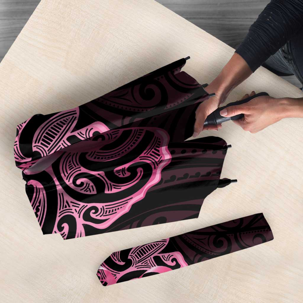 New Zealand Breast Cancer Awareness Umbrella Maori Butterfly Pink Ribbon Black Version - Aussie Hoodie