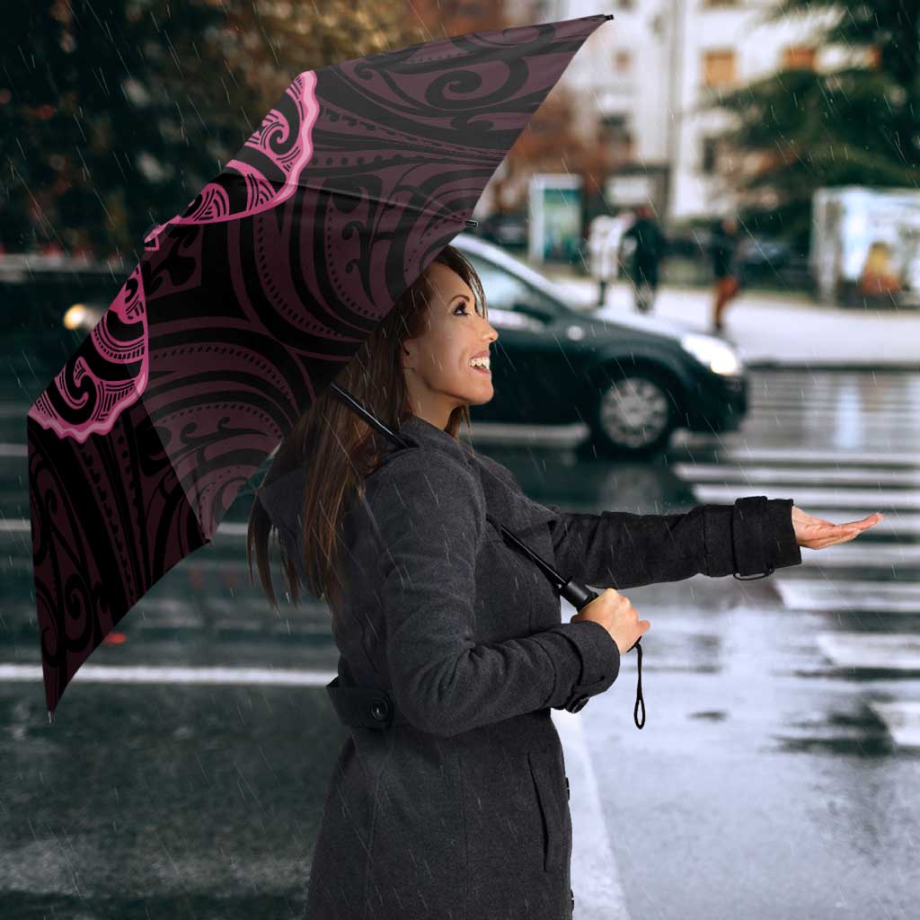 New Zealand Breast Cancer Awareness Umbrella Maori Butterfly Pink Ribbon Black Version - Aussie Hoodie