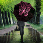 New Zealand Breast Cancer Awareness Umbrella Maori Butterfly Pink Ribbon Black Version - Aussie Hoodie