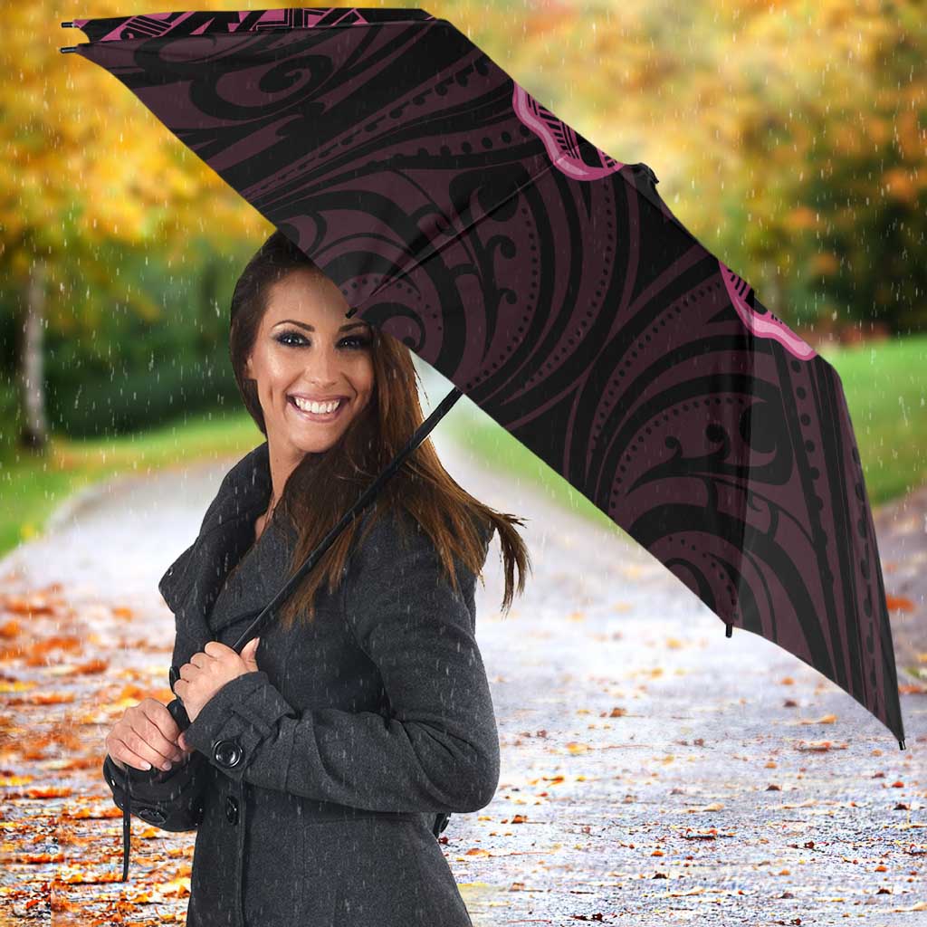 New Zealand Breast Cancer Awareness Umbrella Maori Butterfly Pink Ribbon Black Version - Aussie Hoodie