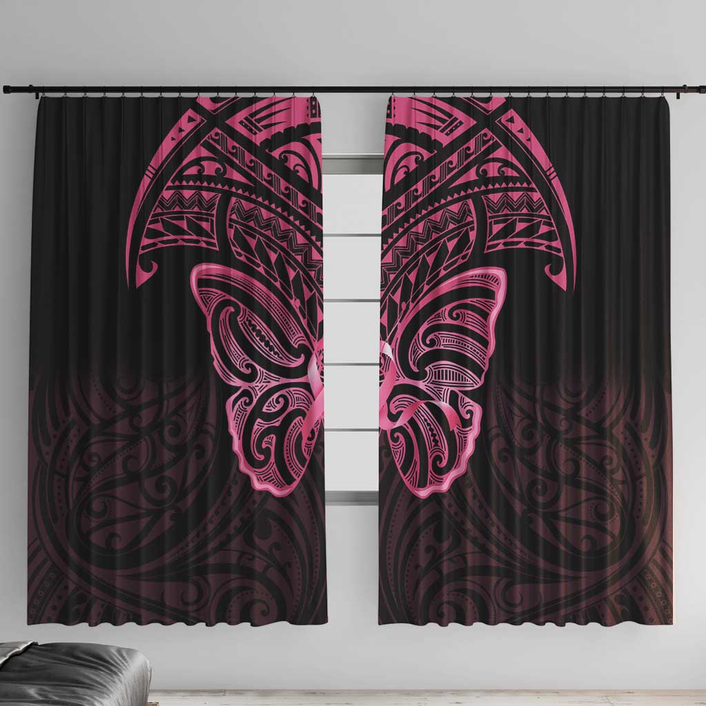 New Zealand Breast Cancer Awareness Window Curtain Maori Butterfly Pink Ribbon Black Version - Aussie Hoodie