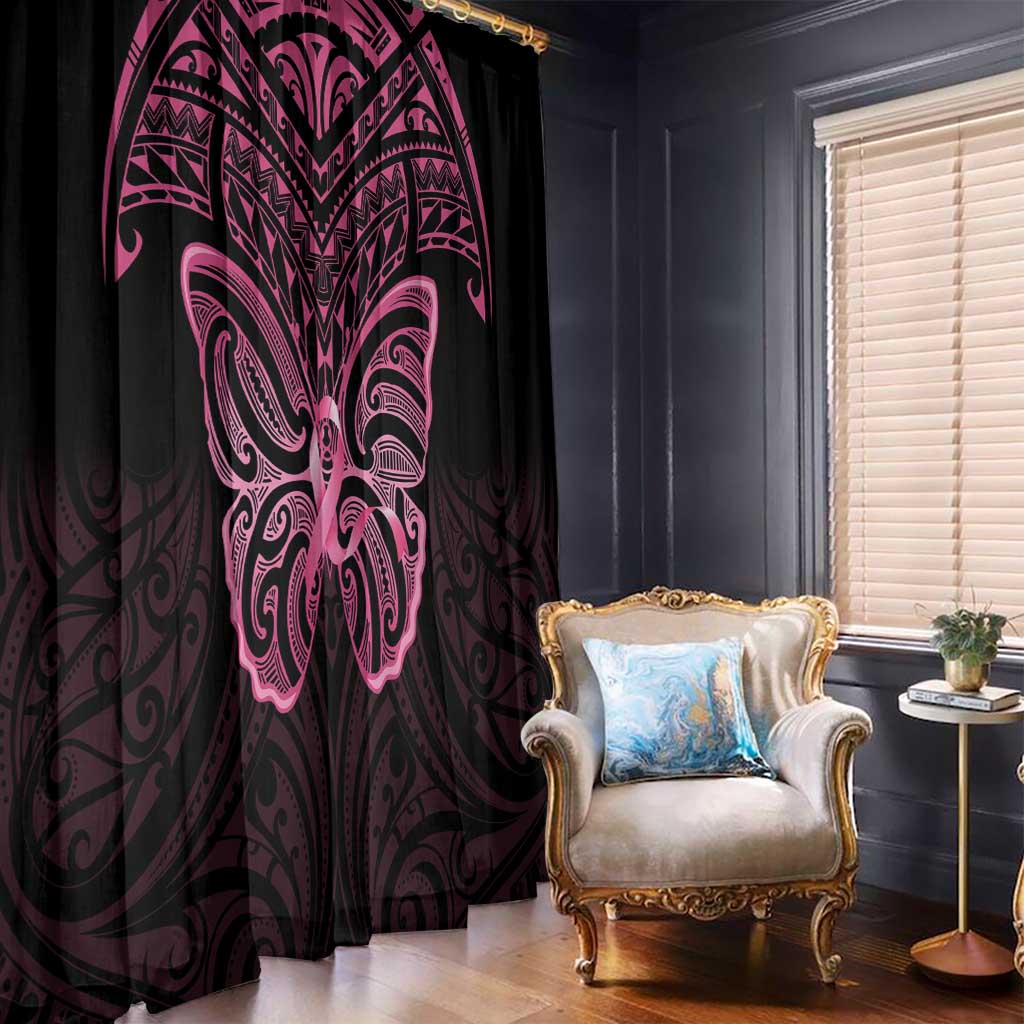 New Zealand Breast Cancer Awareness Window Curtain Maori Butterfly Pink Ribbon Black Version - Aussie Hoodie