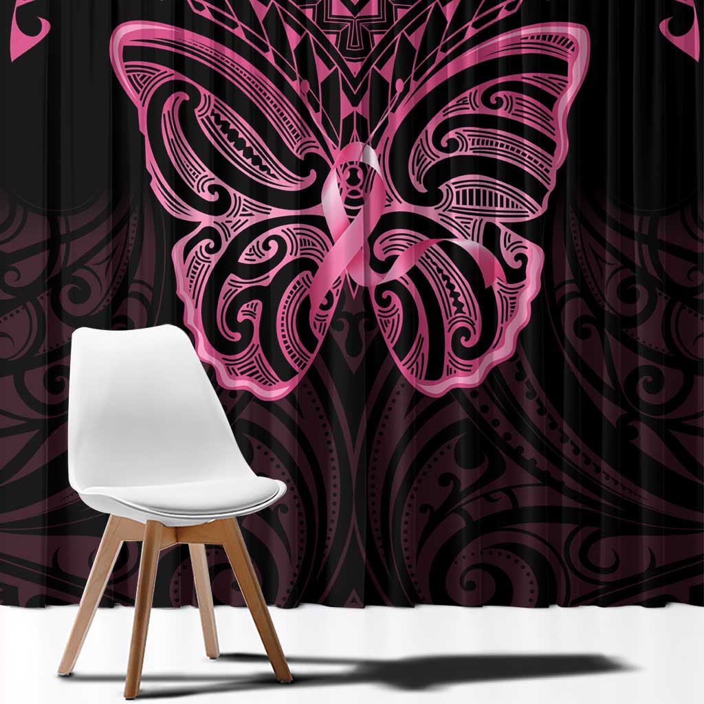 New Zealand Breast Cancer Awareness Window Curtain Maori Butterfly Pink Ribbon Black Version - Aussie Hoodie