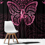 New Zealand Breast Cancer Awareness Window Curtain Maori Butterfly Pink Ribbon Black Version - Aussie Hoodie