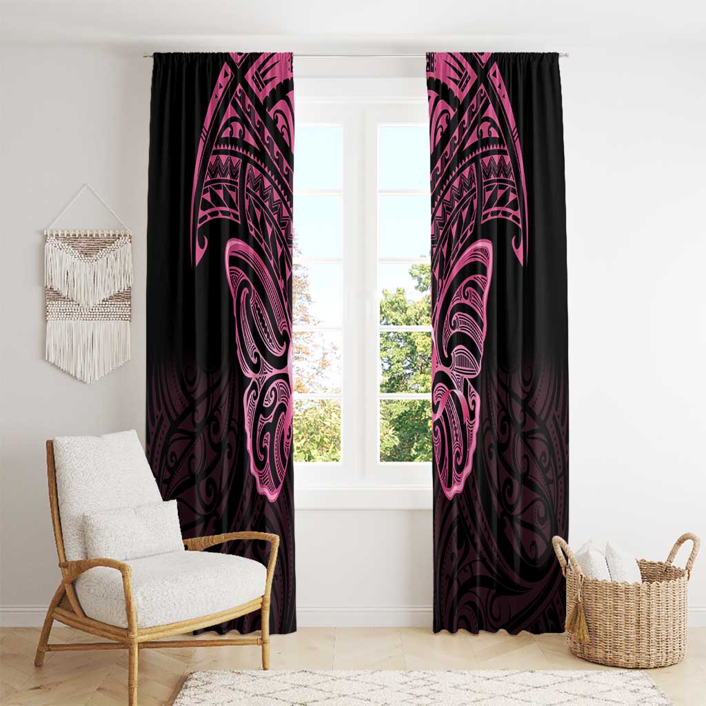New Zealand Breast Cancer Awareness Window Curtain Maori Butterfly Pink Ribbon Black Version - Aussie Hoodie