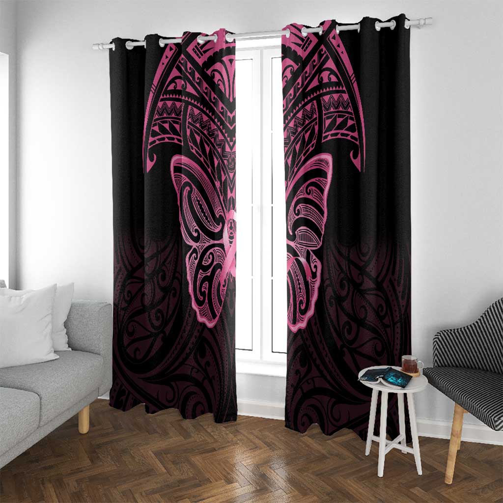 New Zealand Breast Cancer Awareness Window Curtain Maori Butterfly Pink Ribbon Black Version - Aussie Hoodie