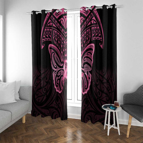 New Zealand Breast Cancer Awareness Window Curtain Maori Butterfly Pink Ribbon Black Version - Aussie Hoodie