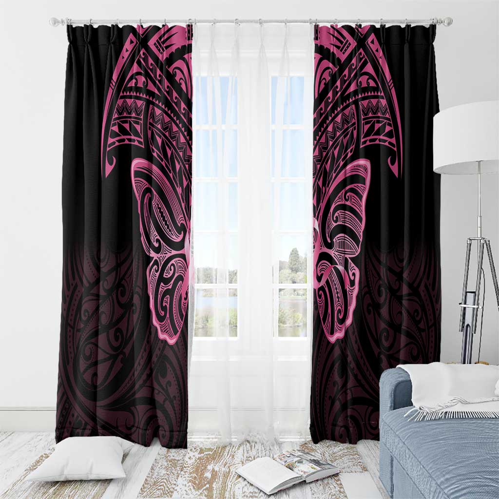 New Zealand Breast Cancer Awareness Window Curtain Maori Butterfly Pink Ribbon Black Version - Aussie Hoodie