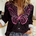 New Zealand Breast Cancer Awareness Women Casual Shirt Maori Butterfly Pink Ribbon Black Version - Aussie Hoodie
