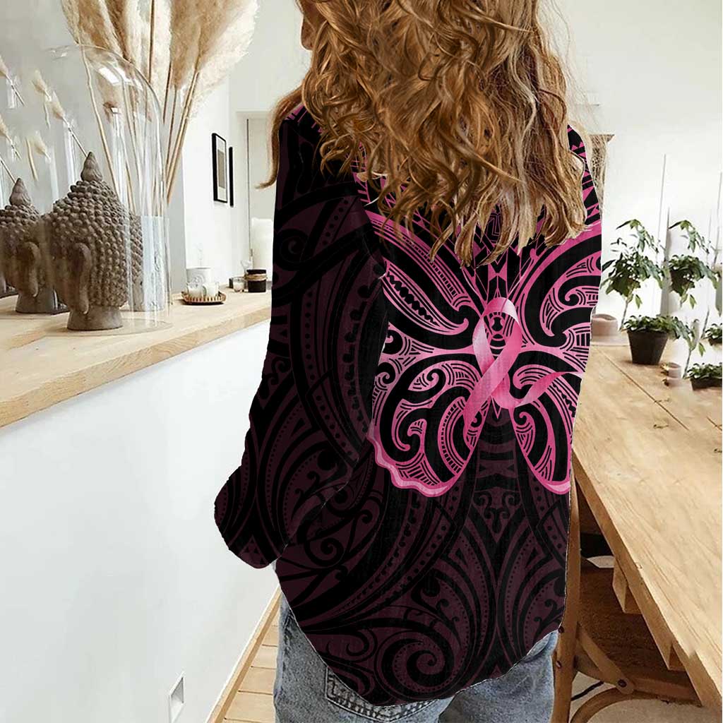 New Zealand Breast Cancer Awareness Women Casual Shirt Maori Butterfly Pink Ribbon Black Version - Aussie Hoodie