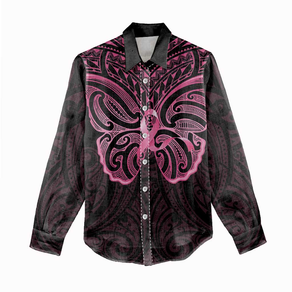 New Zealand Breast Cancer Awareness Women Casual Shirt Maori Butterfly Pink Ribbon Black Version - Aussie Hoodie