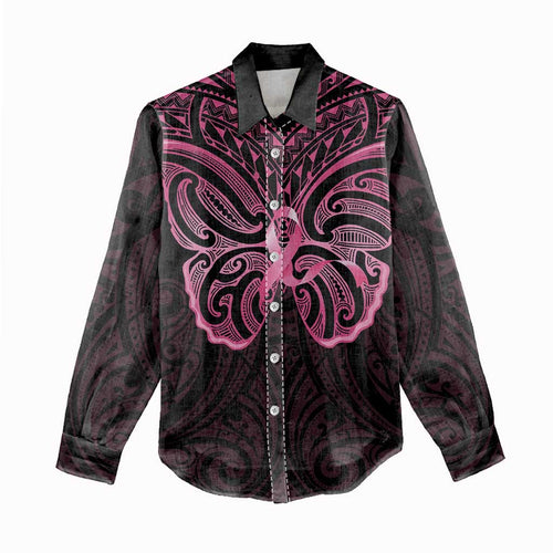 New Zealand Breast Cancer Awareness Women Casual Shirt Maori Butterfly Pink Ribbon Black Version - Aussie Hoodie