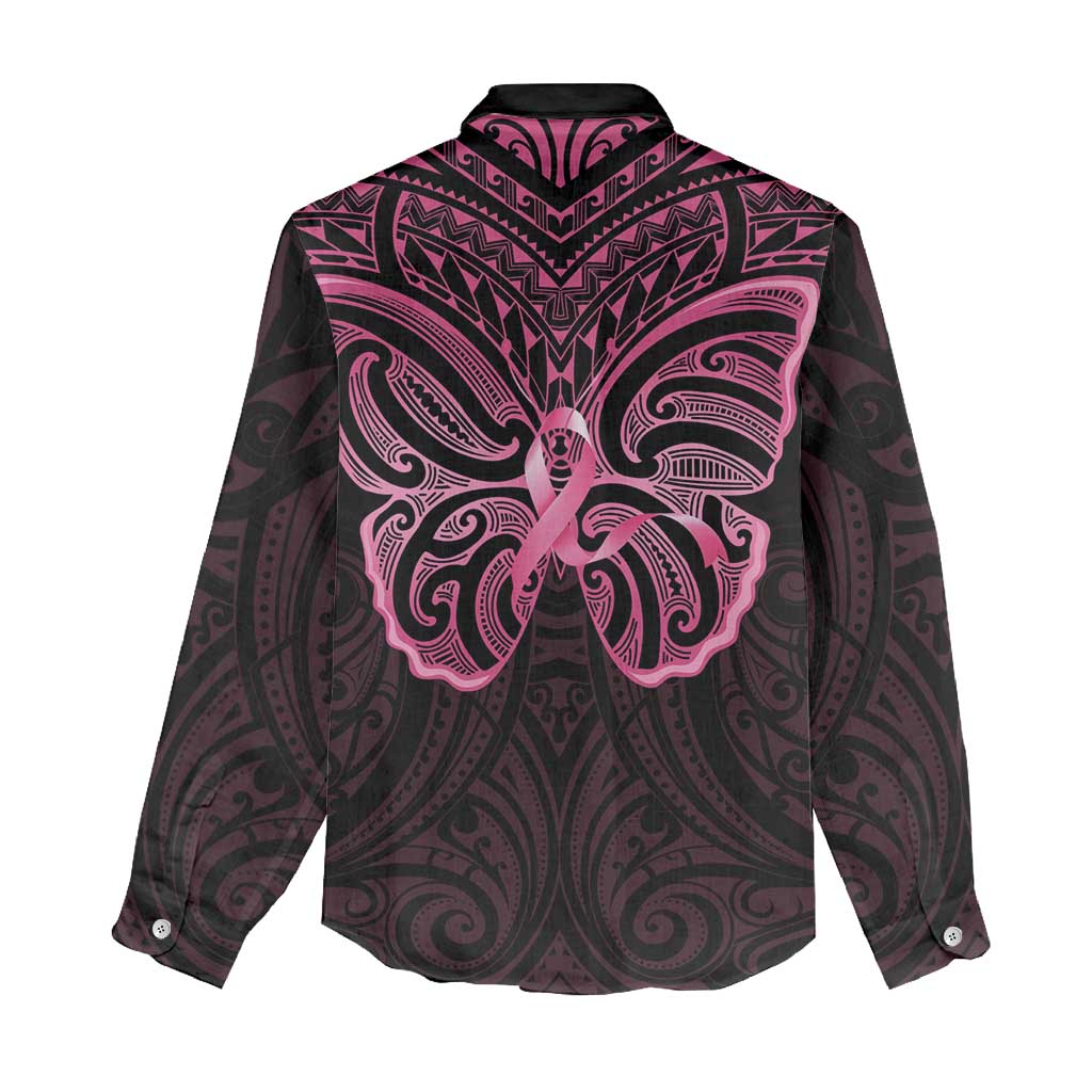 New Zealand Breast Cancer Awareness Women Casual Shirt Maori Butterfly Pink Ribbon Black Version - Aussie Hoodie