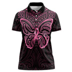 New Zealand Breast Cancer Awareness Women Polo Shirt Maori Butterfly Pink Ribbon Black Version - Aussie Hoodie