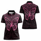 New Zealand Breast Cancer Awareness Women Polo Shirt Maori Butterfly Pink Ribbon Black Version - Aussie Hoodie