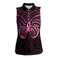 New Zealand Breast Cancer Awareness Women Sleeveless Polo Shirt Maori Butterfly Pink Ribbon Black Version - Aussie Hoodie