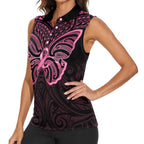 New Zealand Breast Cancer Awareness Women Sleeveless Polo Shirt Maori Butterfly Pink Ribbon Black Version - Aussie Hoodie