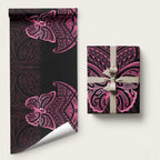 New Zealand Breast Cancer Awareness Wrapping Paper Maori Butterfly Pink Ribbon Black Version - Aussie Hoodie