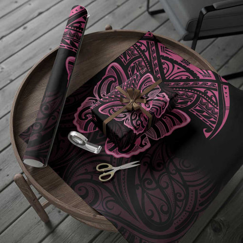 New Zealand Breast Cancer Awareness Wrapping Paper Maori Butterfly Pink Ribbon Black Version - Aussie Hoodie