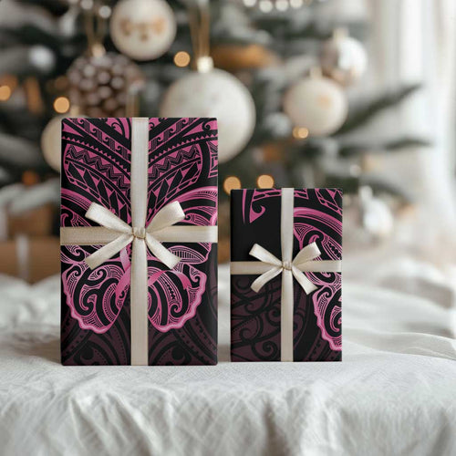 New Zealand Breast Cancer Awareness Wrapping Paper Maori Butterfly Pink Ribbon Black Version - Aussie Hoodie