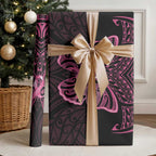 New Zealand Breast Cancer Awareness Wrapping Paper Maori Butterfly Pink Ribbon Black Version - Aussie Hoodie