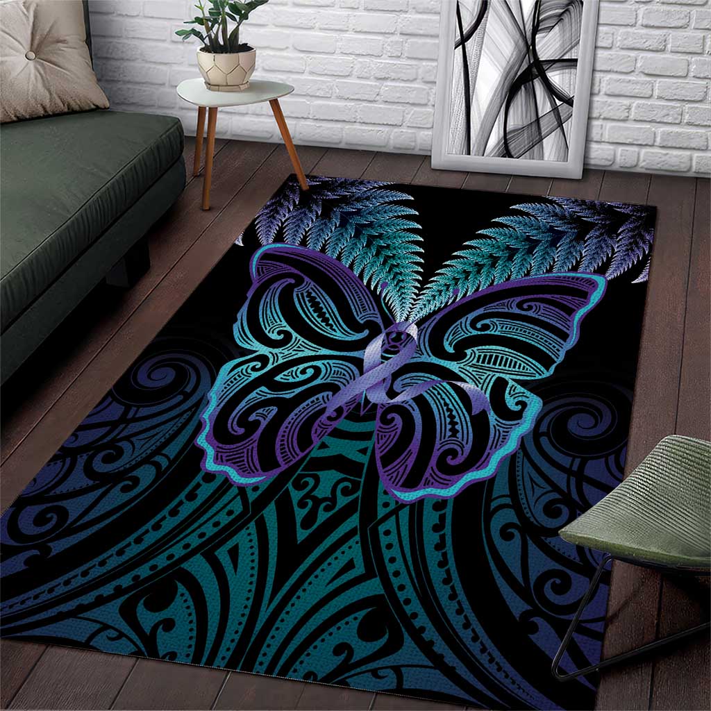 Suicide Prevention New Zealand Area Rug Aotearoa Maori Butterfly Mix Silver Fern - Aussie Hoodie