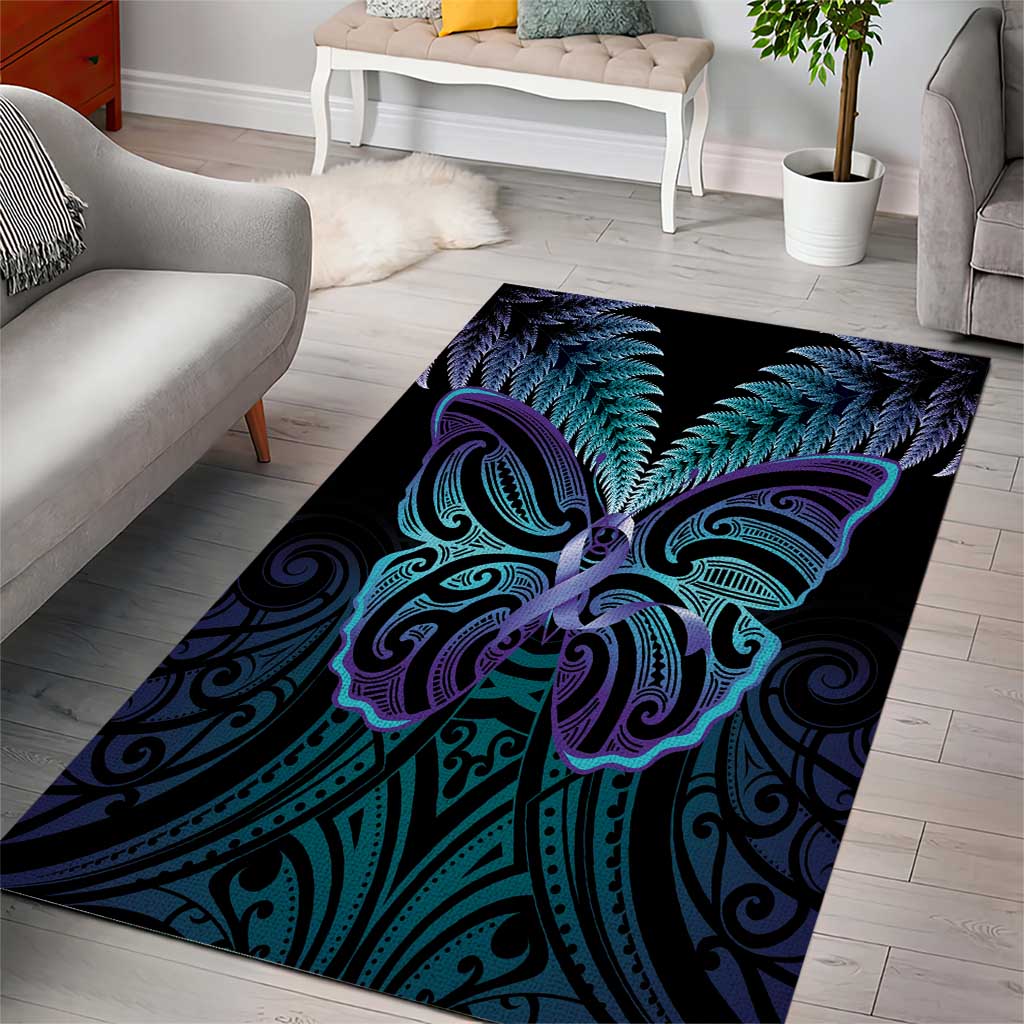 Suicide Prevention New Zealand Area Rug Aotearoa Maori Butterfly Mix Silver Fern - Aussie Hoodie