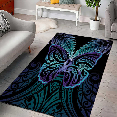 Suicide Prevention New Zealand Area Rug Aotearoa Maori Butterfly Mix Silver Fern - Aussie Hoodie