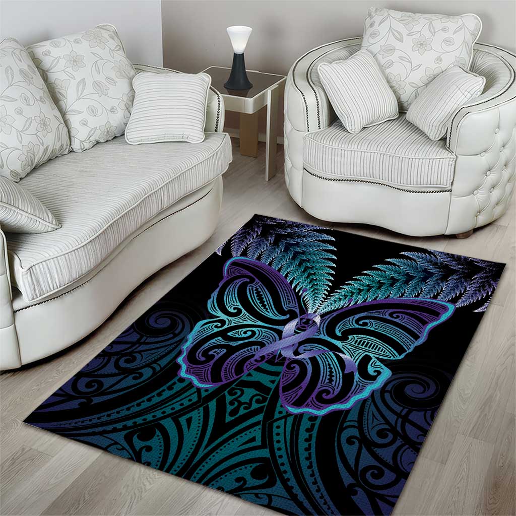 Suicide Prevention New Zealand Area Rug Aotearoa Maori Butterfly Mix Silver Fern - Aussie Hoodie