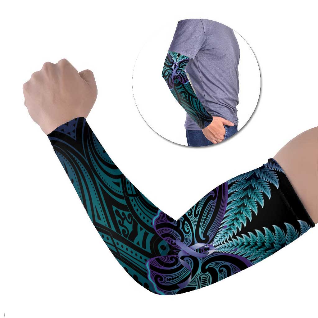 Suicide Prevention New Zealand Arm Sleeves Aotearoa Maori Butterfly Mix Silver Fern - Aussie Hoodie