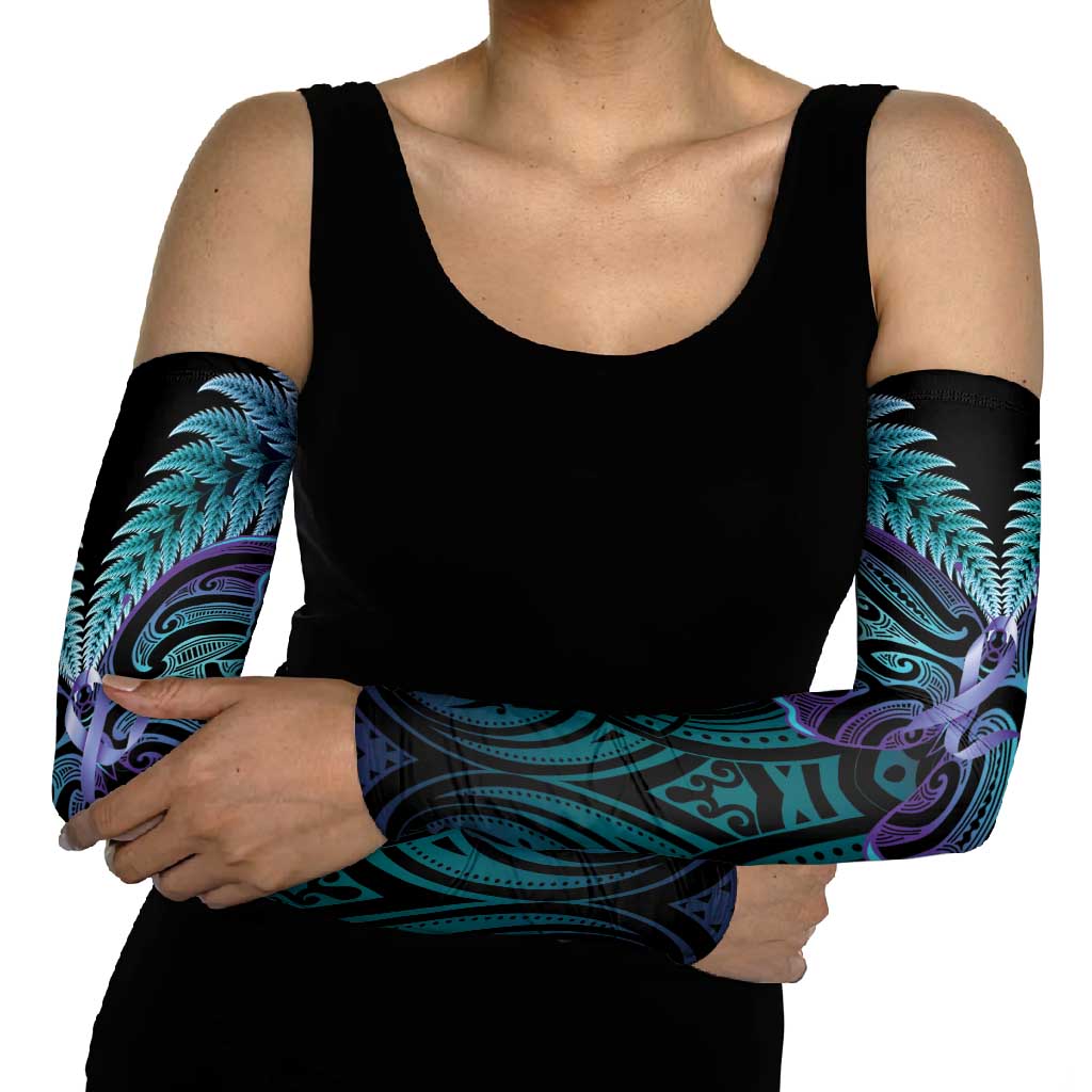 Suicide Prevention New Zealand Arm Sleeves Aotearoa Maori Butterfly Mix Silver Fern - Aussie Hoodie
