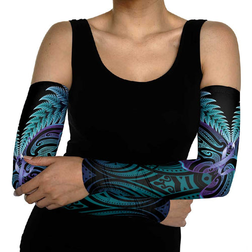 Suicide Prevention New Zealand Arm Sleeves Aotearoa Maori Butterfly Mix Silver Fern - Aussie Hoodie