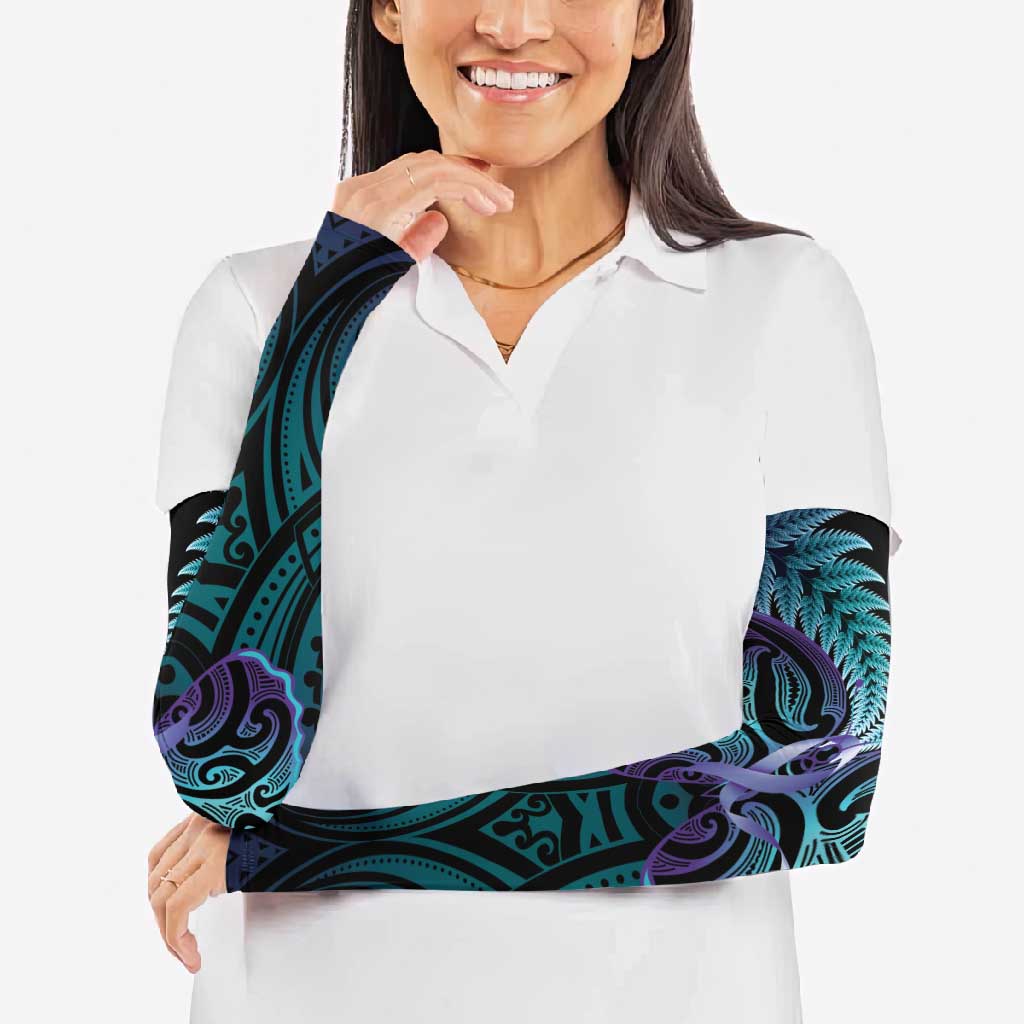 Suicide Prevention New Zealand Arm Sleeves Aotearoa Maori Butterfly Mix Silver Fern - Aussie Hoodie
