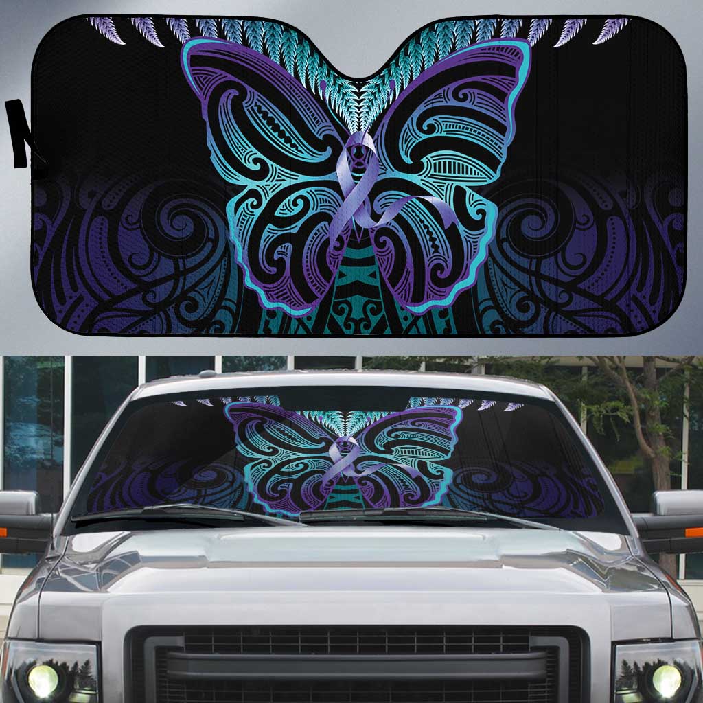 Suicide Prevention New Zealand Auto Sun Shade Aotearoa Maori Butterfly Mix Silver Fern - Aussie Hoodie