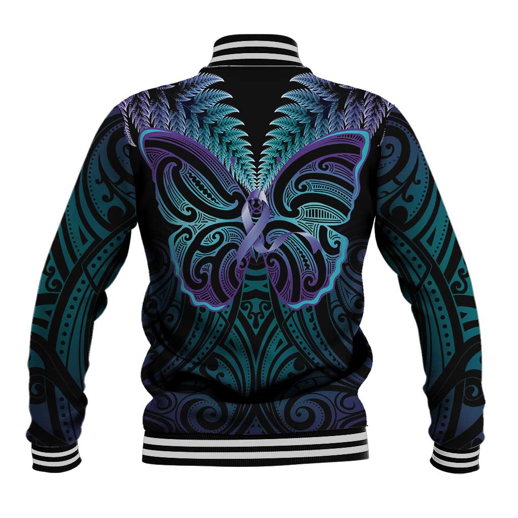 Suicide Prevention New Zealand Baseball Jacket Aotearoa Maori Butterfly Mix Silver Fern - Aussie Hoodie