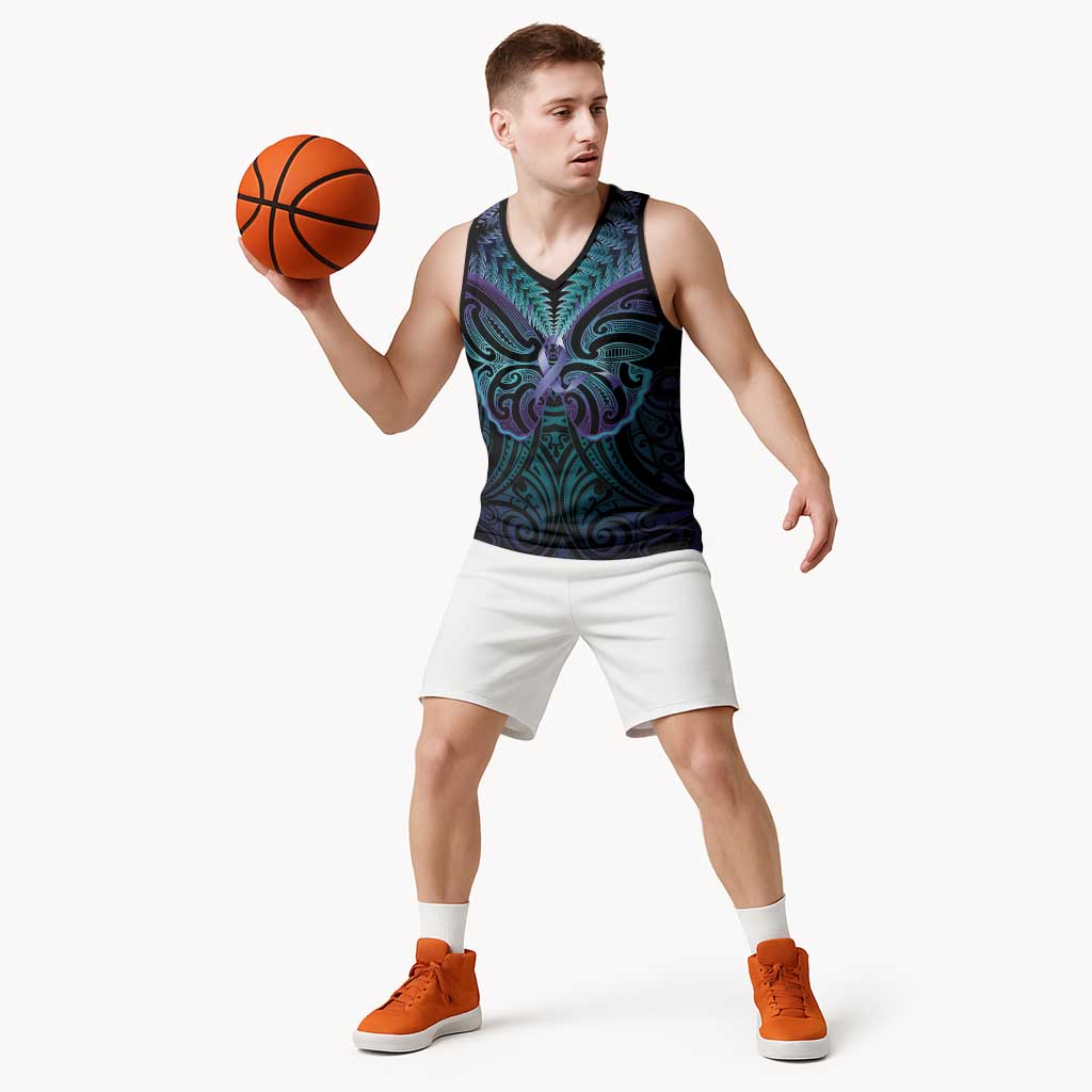 Suicide Prevention New Zealand Basketball Jersey Aotearoa Maori Butterfly Mix Silver Fern - Aussie Hoodie