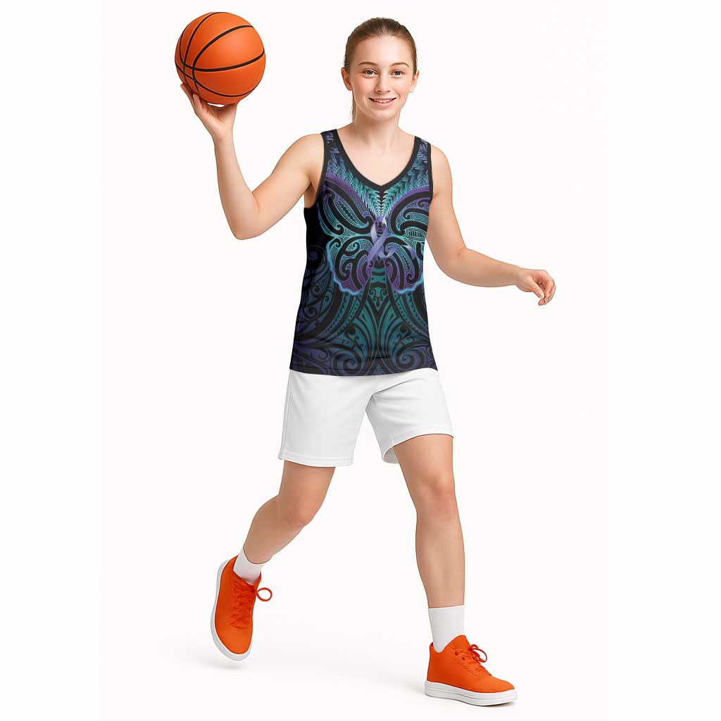 Suicide Prevention New Zealand Basketball Jersey Aotearoa Maori Butterfly Mix Silver Fern - Aussie Hoodie