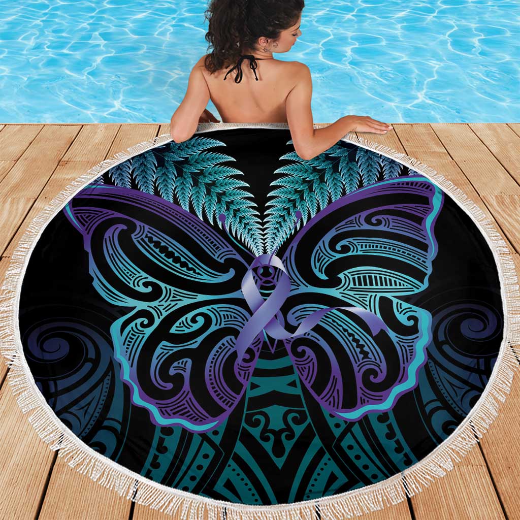 Suicide Prevention New Zealand Beach Blanket Aotearoa Maori Butterfly Mix Silver Fern - Aussie Hoodie