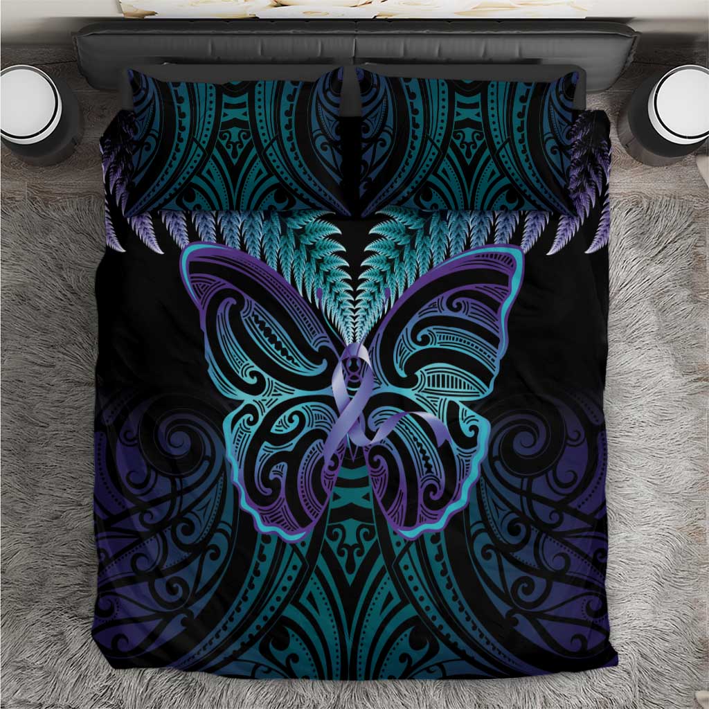 Suicide Prevention New Zealand Bedding Set Aotearoa Maori Butterfly Mix Silver Fern - Aussie Hoodie