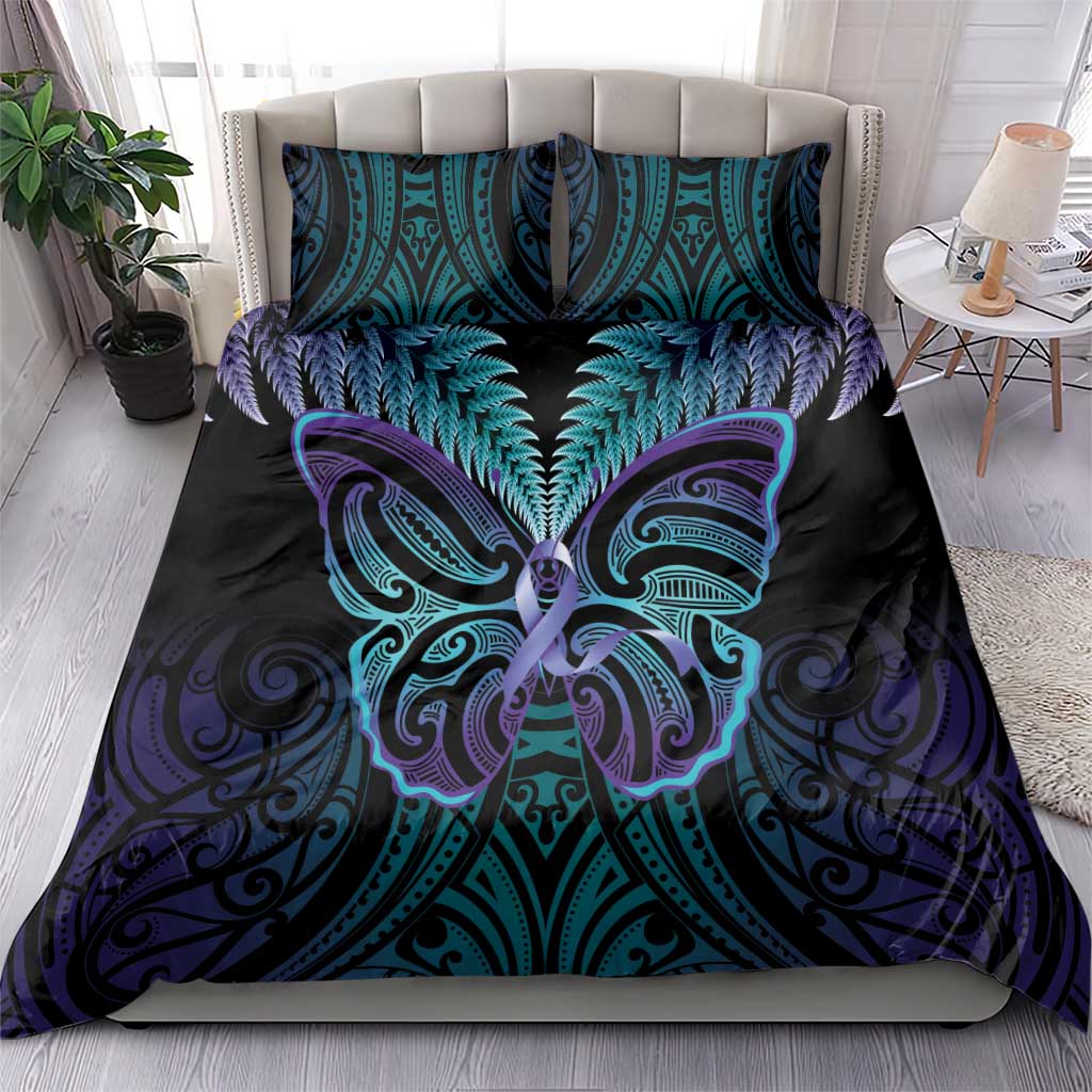 Suicide Prevention New Zealand Bedding Set Aotearoa Maori Butterfly Mix Silver Fern - Aussie Hoodie