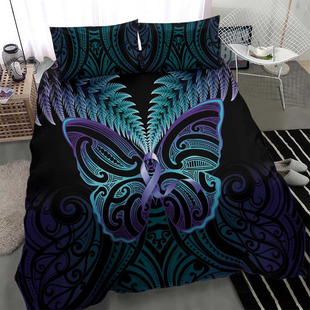 Suicide Prevention New Zealand Bedding Set Aotearoa Maori Butterfly Mix Silver Fern - Aussie Hoodie