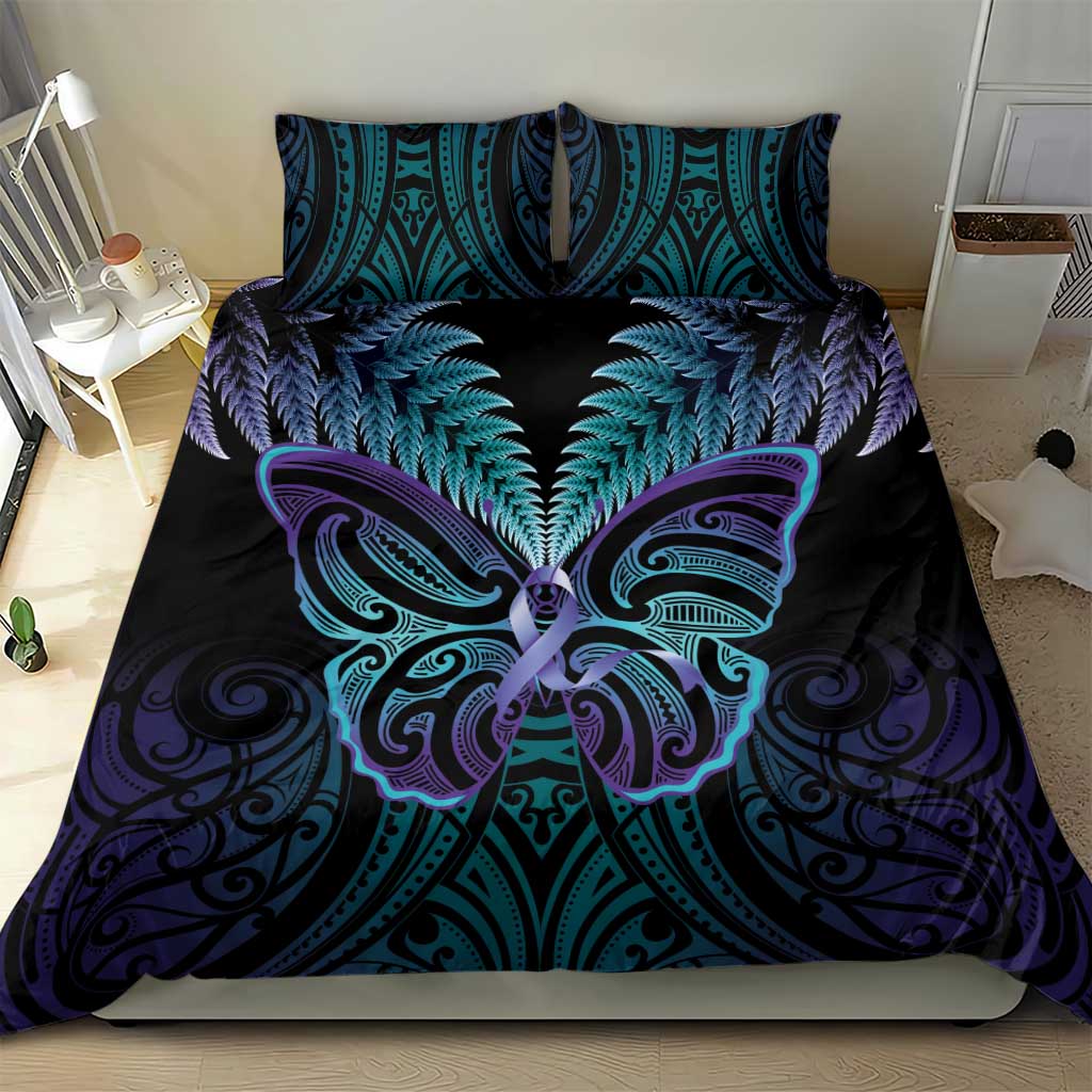 Suicide Prevention New Zealand Bedding Set Aotearoa Maori Butterfly Mix Silver Fern - Aussie Hoodie