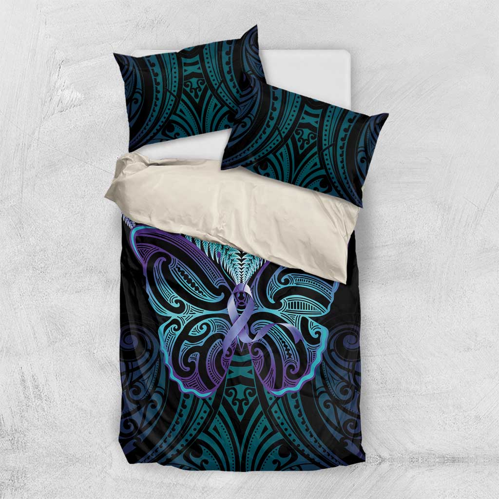Suicide Prevention New Zealand Bedding Set Aotearoa Maori Butterfly Mix Silver Fern - Aussie Hoodie