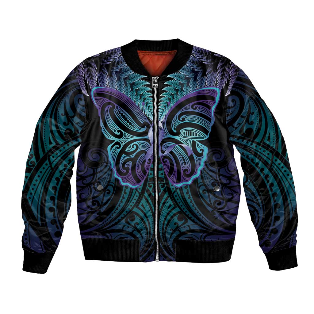 Suicide Prevention New Zealand Bomber Jacket Aotearoa Maori Butterfly Mix Silver Fern - Aussie Hoodie